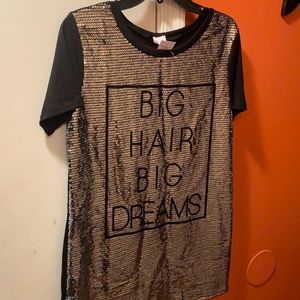 Big Hair Big Dreams Shirt.Black and sparkling silver.Size M